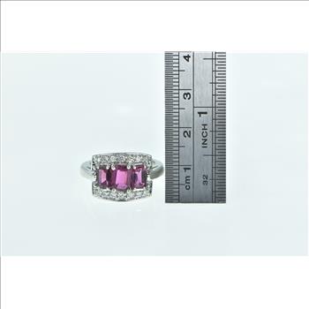 14K Emerald Cut Purple Tourmaline Diamond Halo White Gold Ring, Size 7