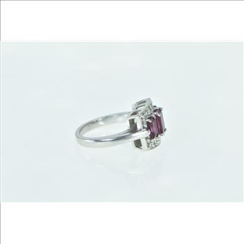 14K Emerald Cut Purple Tourmaline Diamond Halo White Gold Ring, Size 7