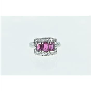 14K Emerald Cut Purple Tourmaline Diamond Halo White Gold Ring, Size 7