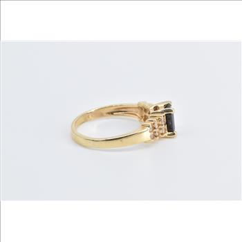 14K Emerald Cut Sapphire Diamond Accent Vintage Yellow Gold Ring, Size 7.5