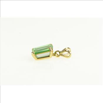 14K Emerald Cut Sim. Emerald Vintage Solitaire Yellow Gold Charm/Pendant