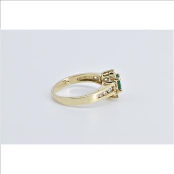 14K Emerald Natural Diamond Halo Engagement Yellow Gold Ring, Size 6.25
