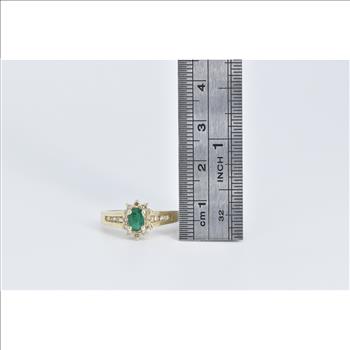 14K Emerald Natural Diamond Halo Engagement Yellow Gold Ring, Size 6.25