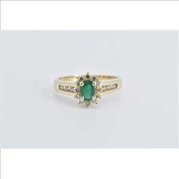 14K Emerald Natural Diamond Halo Engagement Yellow Gold Ring, Size 6.25
