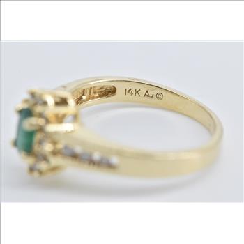 14K Emerald Natural Diamond Halo Engagement Yellow Gold Ring, Size 6.25