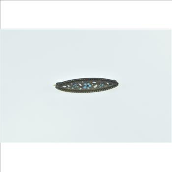 14K Enamel Forget Me Not Flower Bar Yellow Gold Pin/Brooch