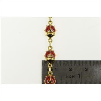 14K Enamel Lady Bug Good Luck Fortune Symbol Yellow Gold Bracelet 6.75