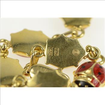 14K Enamel Lady Bug Good Luck Fortune Symbol Yellow Gold Bracelet 6.75