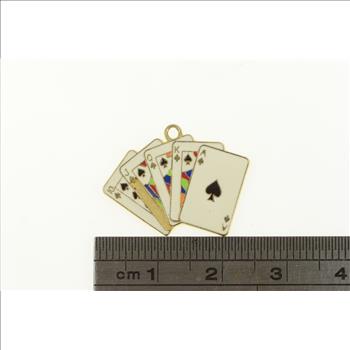 14K Enamel Spades Royal Flush Playing Card Hand Yellow Gold Charm/Pendant