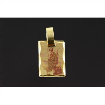 14K Etched Jesus Christ Rectangle Yellow Gold Charm/Pendant