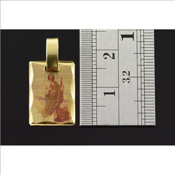 14K Etched Jesus Christ Rectangle Yellow Gold Charm/Pendant