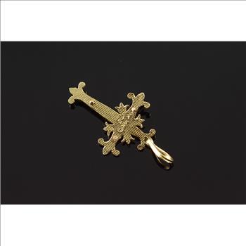 14K Fancy Crucifix Cross Jesus Christ Scroll Yellow Gold Charm/Pendant
