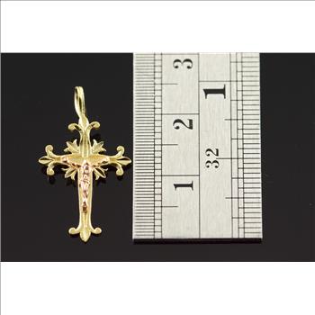 14K Fancy Crucifix Cross Jesus Christ Scroll Yellow Gold Charm/Pendant