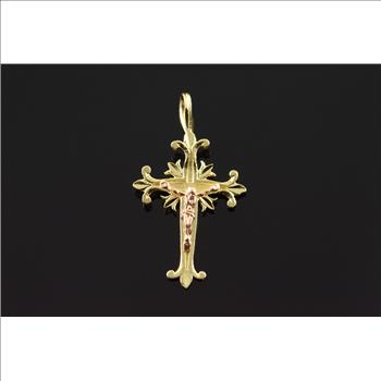 14K Fancy Crucifix Cross Jesus Christ Scroll Yellow Gold Charm/Pendant