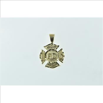 14K FD Fire Fighter Department First Responder Yellow Gold Charm/Pendant