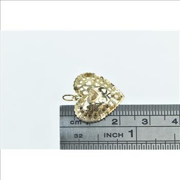 14K Filigree Heart Love Symbol Valentine Romantic Yellow Gold Charm/Pendant