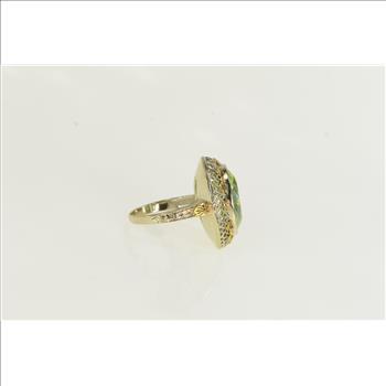14K Filigree Lime Quartz Ornate Floral White Gold Ring, Size 5.75