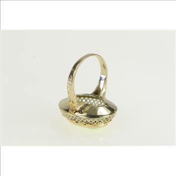 14K Filigree Lime Quartz Ornate Floral White Gold Ring, Size 5.75