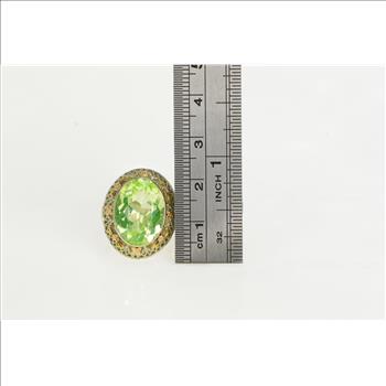 14K Filigree Lime Quartz Ornate Floral White Gold Ring, Size 5.75