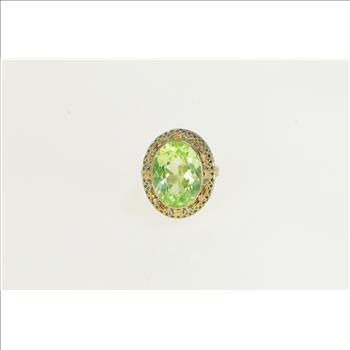 14K Filigree Lime Quartz Ornate Floral White Gold Ring, Size 5.75