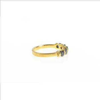 14K Five Stone Natural Sapphire Stackable Band Yellow Gold Ring, Size 6