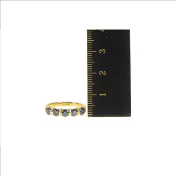 14K Five Stone Natural Sapphire Stackable Band Yellow Gold Ring, Size 6