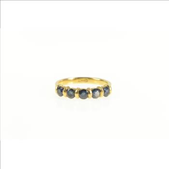 14K Five Stone Natural Sapphire Stackable Band Yellow Gold Ring, Size 6