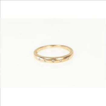 14K Flush Diamond Inset Simple Wedding Band Rose Gold Ring, Size 5.75