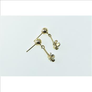 14K Forget Me Not Enamel Flower Pearl Dangle Yellow Gold Earrings