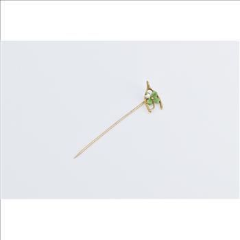 14K Four Leaf Clover Enamel Victorian Lucky Yellow Gold Stick Pin