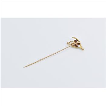 14K Four Leaf Clover Enamel Victorian Lucky Yellow Gold Stick Pin