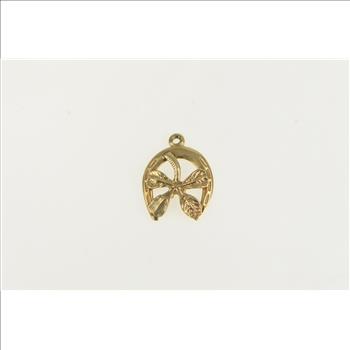 10k Two-Tone Gold Horseshoe Pendant With Diamond Clover – Lucky Charm Necklace