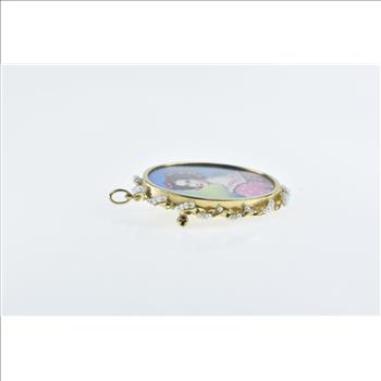 14K Gamliel Painted Lady Oval Seed Pearl Yellow Gold Pendant/Pin