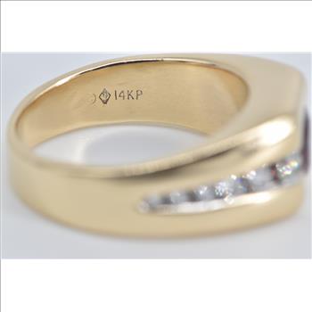 14K Garnet Diamond Vintage Ornate Statement Yellow Gold Ring, Size 7.5