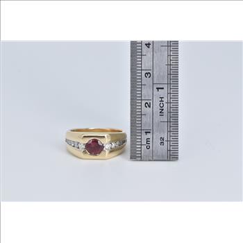 14K Garnet Diamond Vintage Ornate Statement Yellow Gold Ring, Size 7.5
