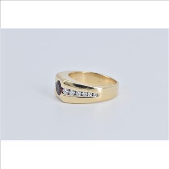 14K Garnet Diamond Vintage Ornate Statement Yellow Gold Ring, Size 7.5