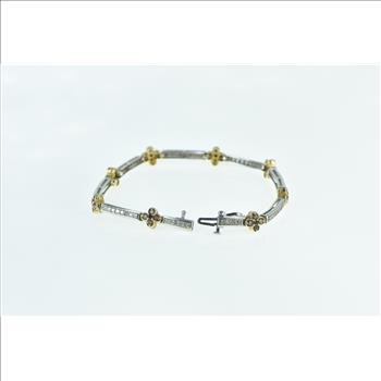 14K Garnet Flower Cluster Diamond Bar Tennis Yellow Gold Bracelet 7
