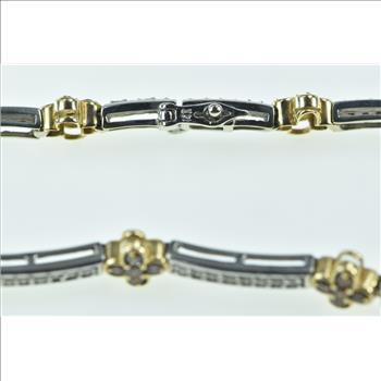 14K Garnet Flower Cluster Diamond Bar Tennis Yellow Gold Bracelet 7