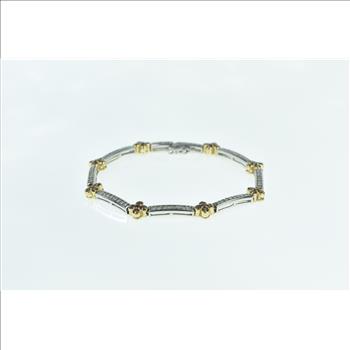 14K Garnet Flower Cluster Diamond Bar Tennis Yellow Gold Bracelet 7