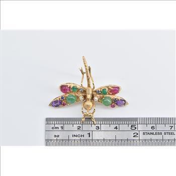 14K Gemstone Encrusted Dragonfly Dress Clip Yellow Gold Pin/Brooch