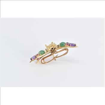 14K Gemstone Encrusted Dragonfly Dress Clip Yellow Gold Pin/Brooch