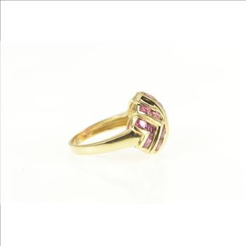 14K Geometric Ruby Encrusted Domed Statement Yellow Gold Ring, Size 6