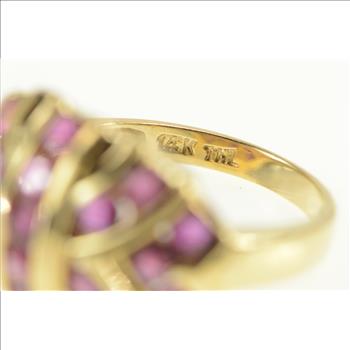 14K Geometric Ruby Encrusted Domed Statement Yellow Gold Ring, Size 6