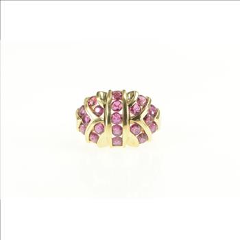 14K Geometric Ruby Encrusted Domed Statement Yellow Gold Ring, Size 6