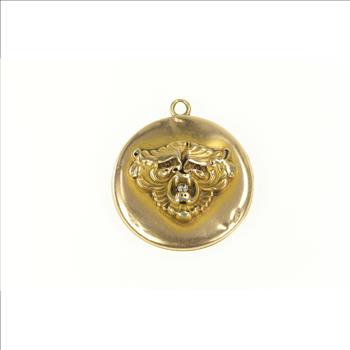 14K Georgian Lion Bear Diamond Photo Locket Yellow Gold Pendant