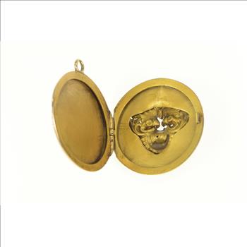 14K Georgian Lion Bear Diamond Photo Locket Yellow Gold Pendant