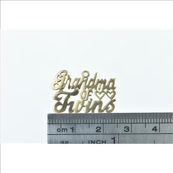 14K Grandma of Twins Word Cut Out Cursive Heart Yellow Gold Charm/Pendant