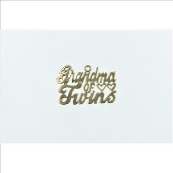 14K Grandma of Twins Word Cut Out Cursive Heart Yellow Gold Charm/Pendant