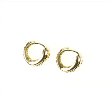 14K Greek Wave Key Pattern Huggies Hoop Statement Yellow Gold Earrings