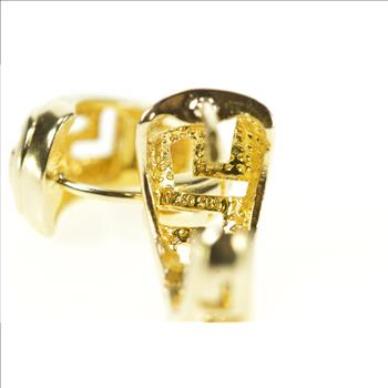 14K Greek Wave Key Pattern Huggies Hoop Statement Yellow Gold Earrings